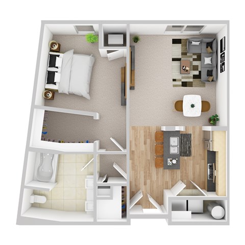 Floor plan for 1 bed, 1 bath, 826 sqft